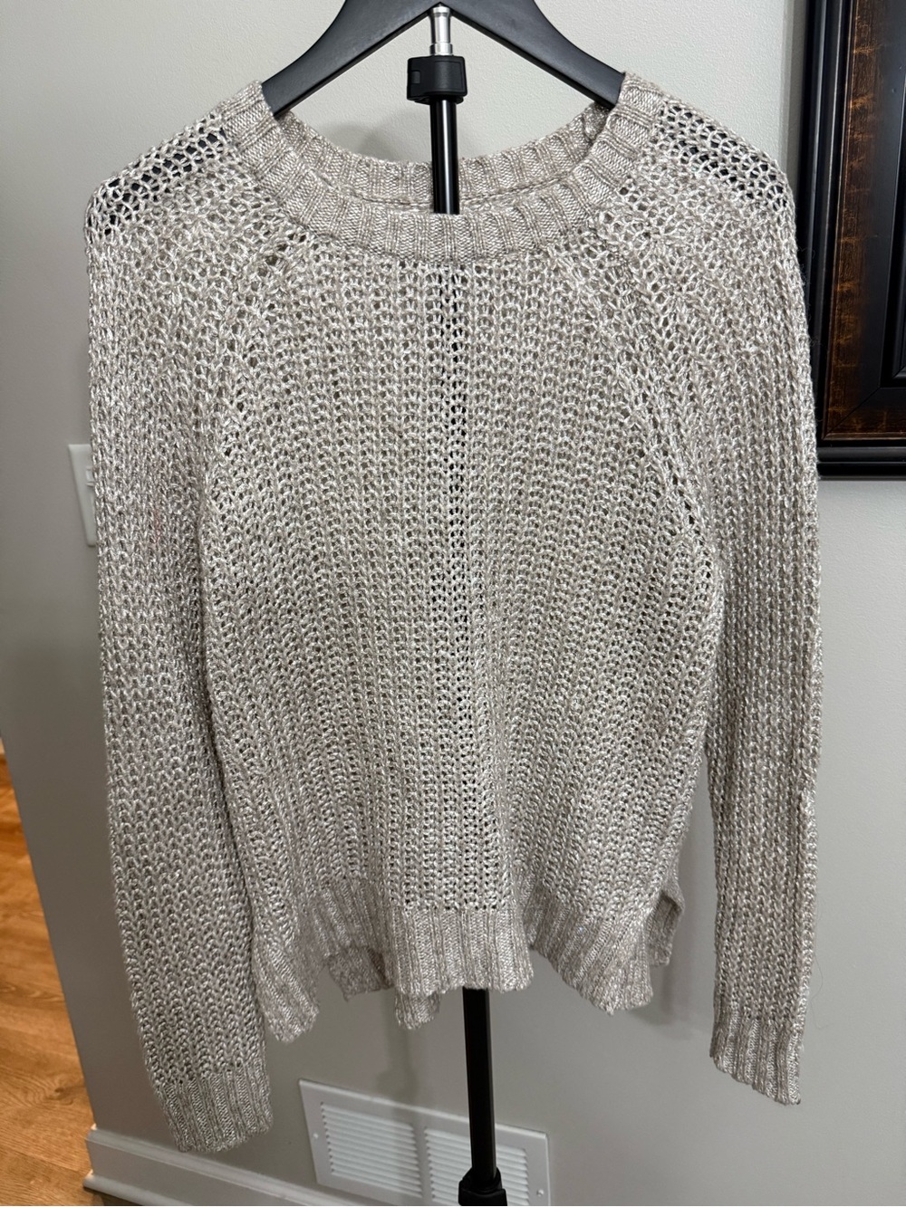 aerie Open-Weave Scoop Neck Sweater in Light Beige